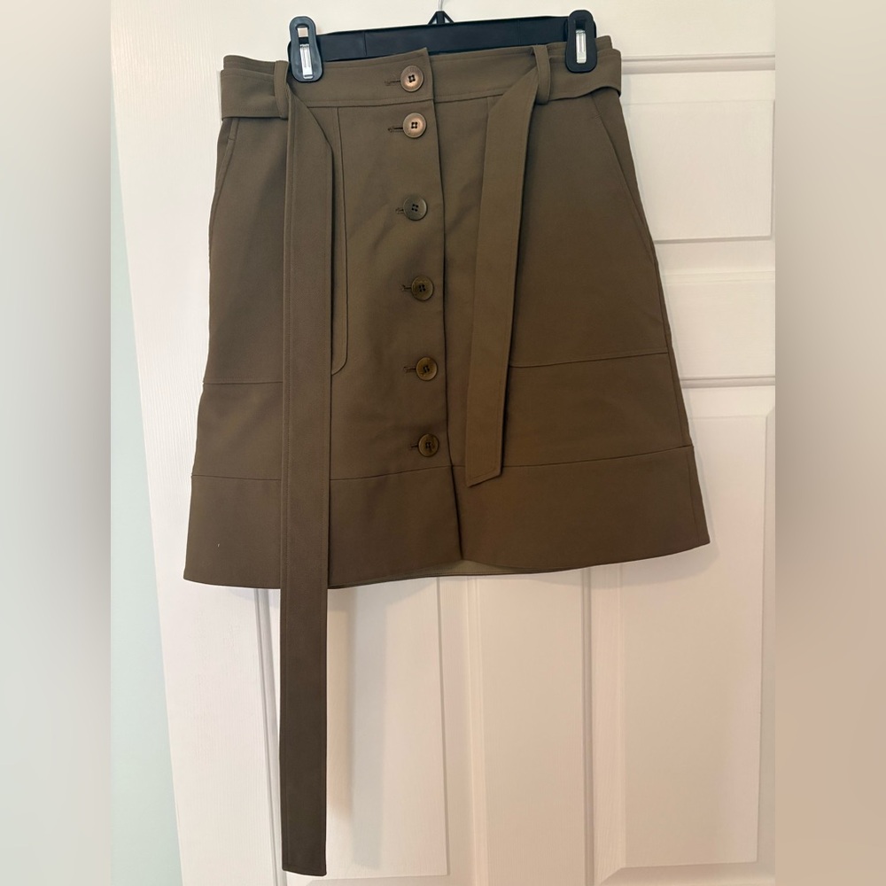Tibi Olive Button-Front A-Line Skirt